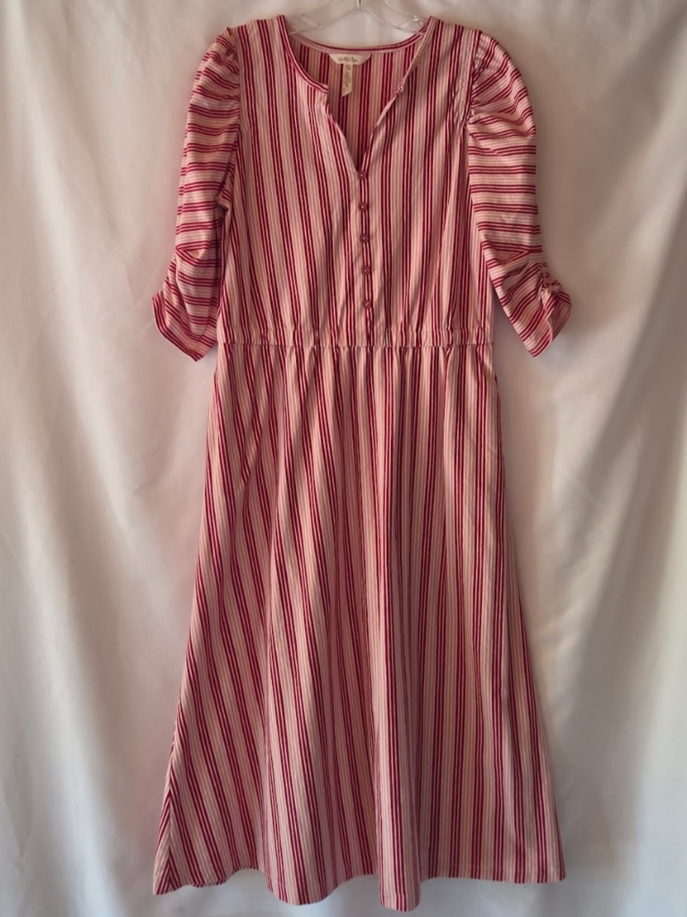 Matilda Jane Heart to Heart McIntosh Red Pink  Striped Knit Midi Dress M NWOT